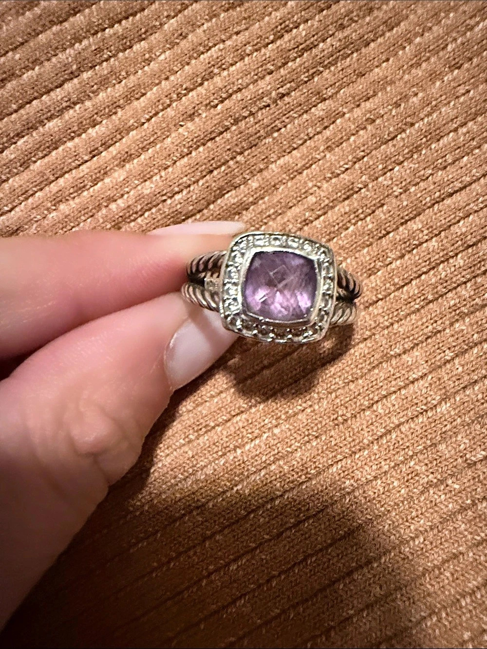 David Yurman 925 Amythest Stone Sterling Silver Ring Like New